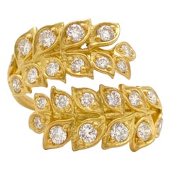 Yellow Gold and Diamond Olive Branch Bypass Ring