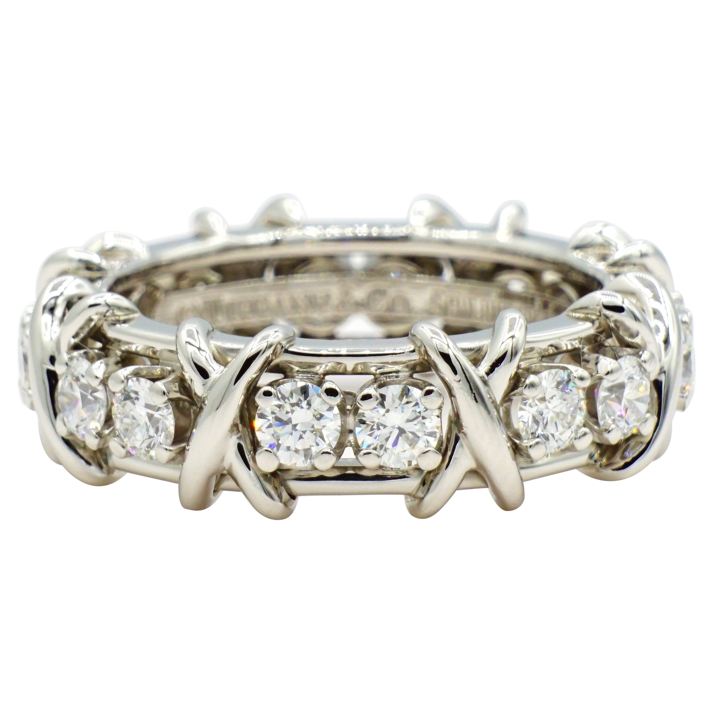 Platinum Tiffany & Co. Schlumberger X Sixteen Stone Eternity Ring, Size 5.5