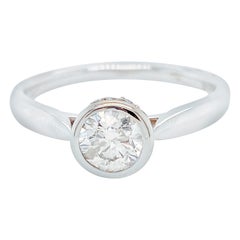 Solitaire Engagement Ring w Bezel & Cinched Diamonds in 14K White Gold Sizable