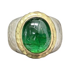 Steven Battelle 8.5 Carats Green Tourmaline Mens Silver / 18k Gold Ring