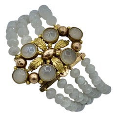 Bracelet pinchbeck français du 19ème siècle à quatre brins en agate blanche de style géorgien