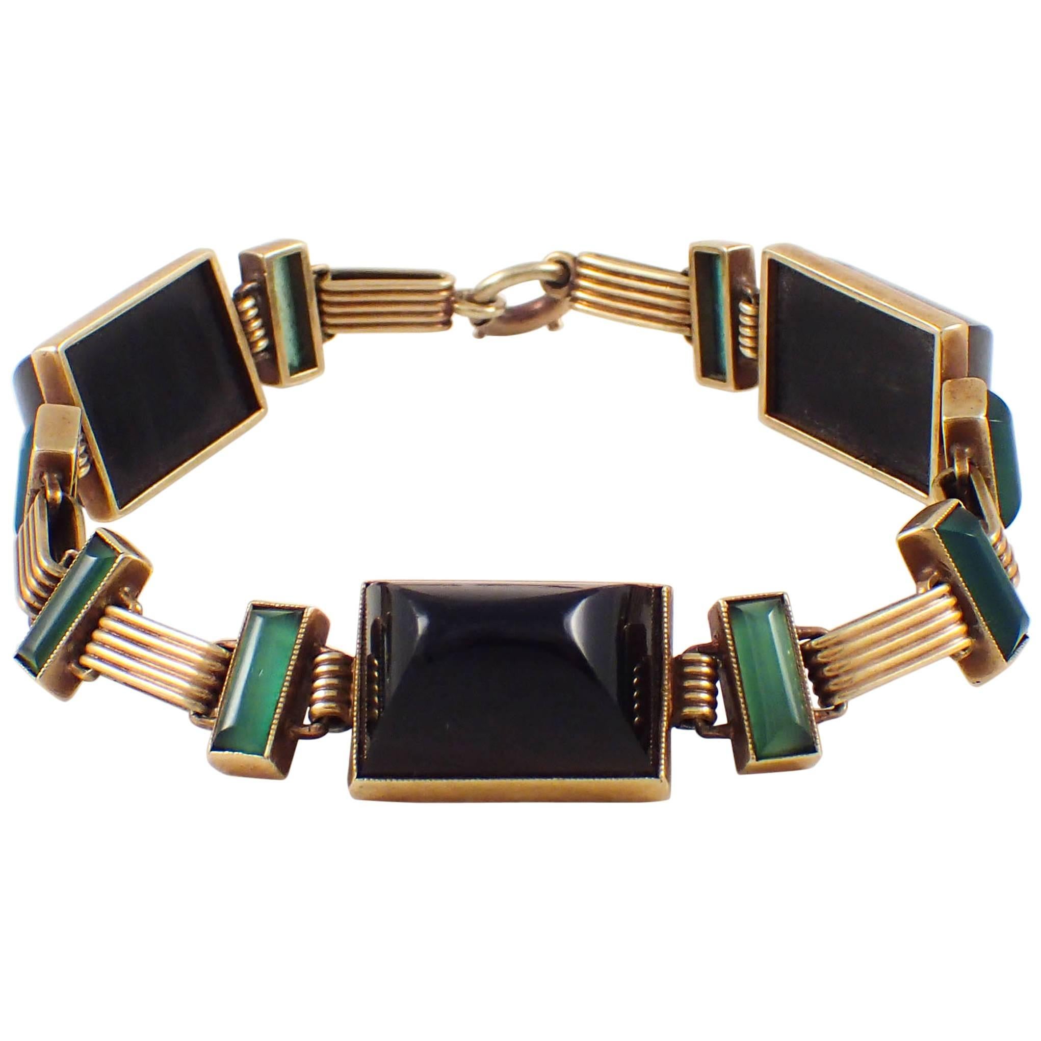 1920s Onyx Gold Art Deco Bracelet