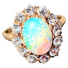 Fire Opal & European Diamond Gold Ring