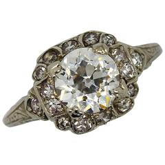 Art Deco Old European Cut Diamond Platinum Engagement Ring 