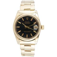Rolex Midsize Yellow Gold Black Dial DateJust Wristwatch Ref 6827