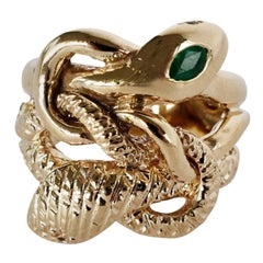 Bague serpent en émeraude, diamant blanc et diamant, yeux de rubis, bronze, style victorien J Dauphin