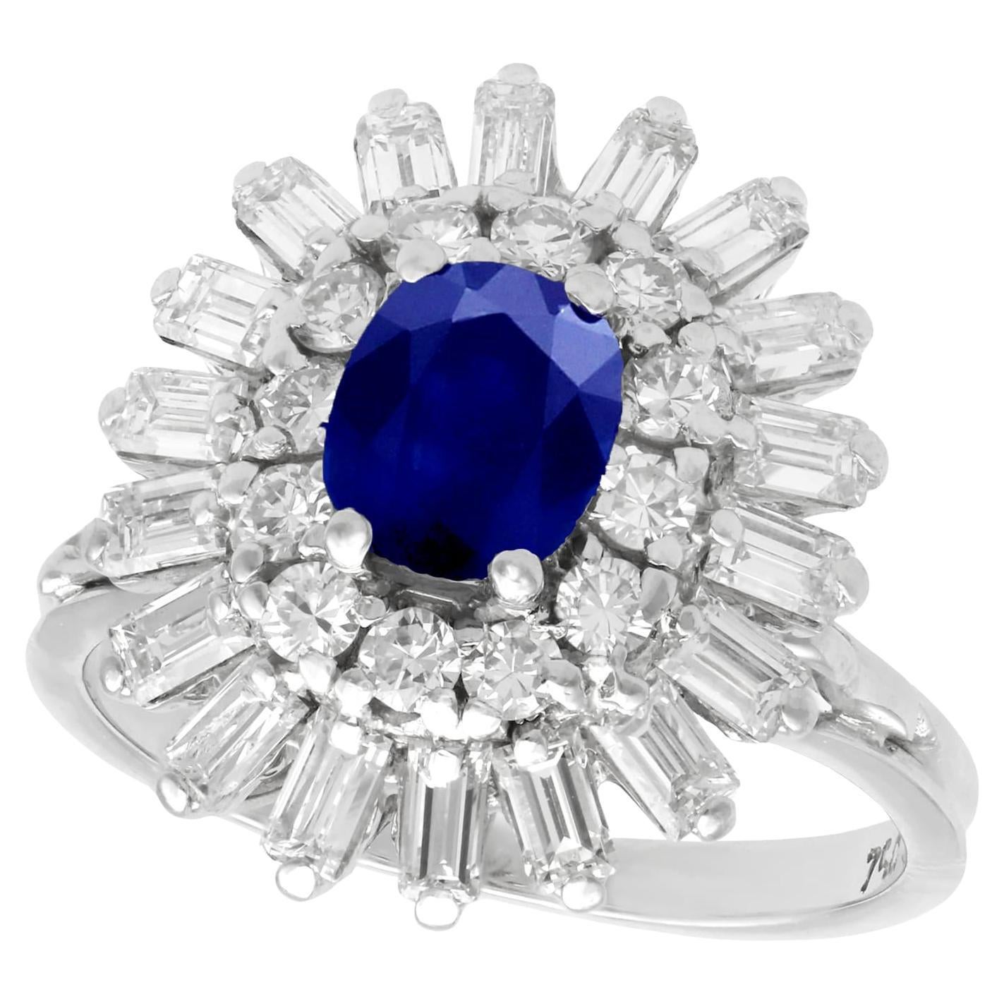 1.25 Carat Sapphire and 1.15 Carat Diamond White Gold Cocktail Ring For Sale