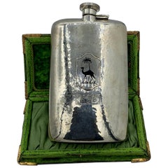Art Deco Pocket Flask Sterling Silver Enamel Egyptian Revival Camel Palm Tree