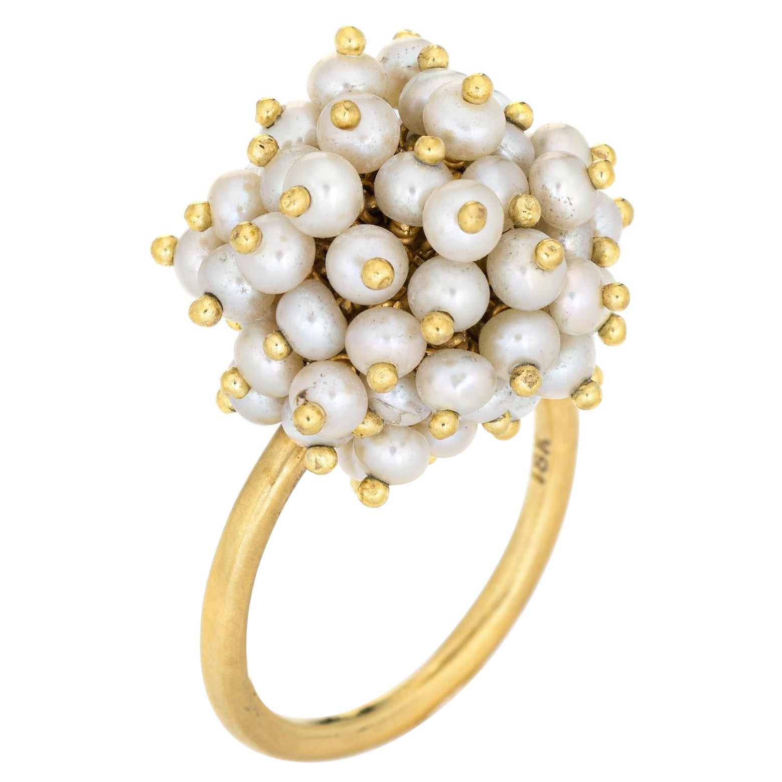 Me & Ro All Pearl Bead Ball Ring 18k Gold Estate Jewelry Cluster Orb Band For Sale