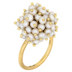 Me & Ro All Pearl Bead Ball Ring 18k Gold Estate Jewelry Cluster Orb Band