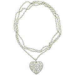 Pearl Diamond Gold Heart Enhancer Pendant Long Necklace