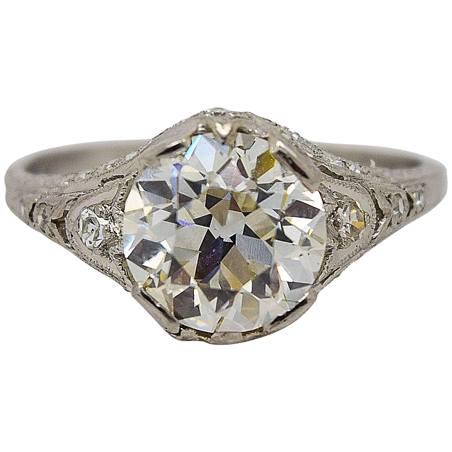 1920s Art Deco 2.82 Carats GIA Cert Diamonds Platinum Engagement Ring