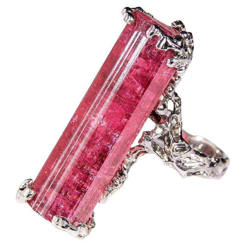 Bague de fiançailles unique en argent, tourmaline rubellite, pierre naturelle rose en vente