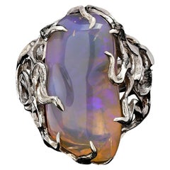 Neon Australian Opal Engagement Ring Medusa Gorgon Iridescent Blue Magic Stone