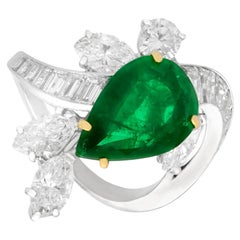 3.23 Carat Emerald and 3.91 Carat Diamond Platinum Cocktail Ring