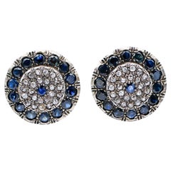Vintage Blue Sapphires, Diamonds, Rose Gold and Silver Retrò Earrings