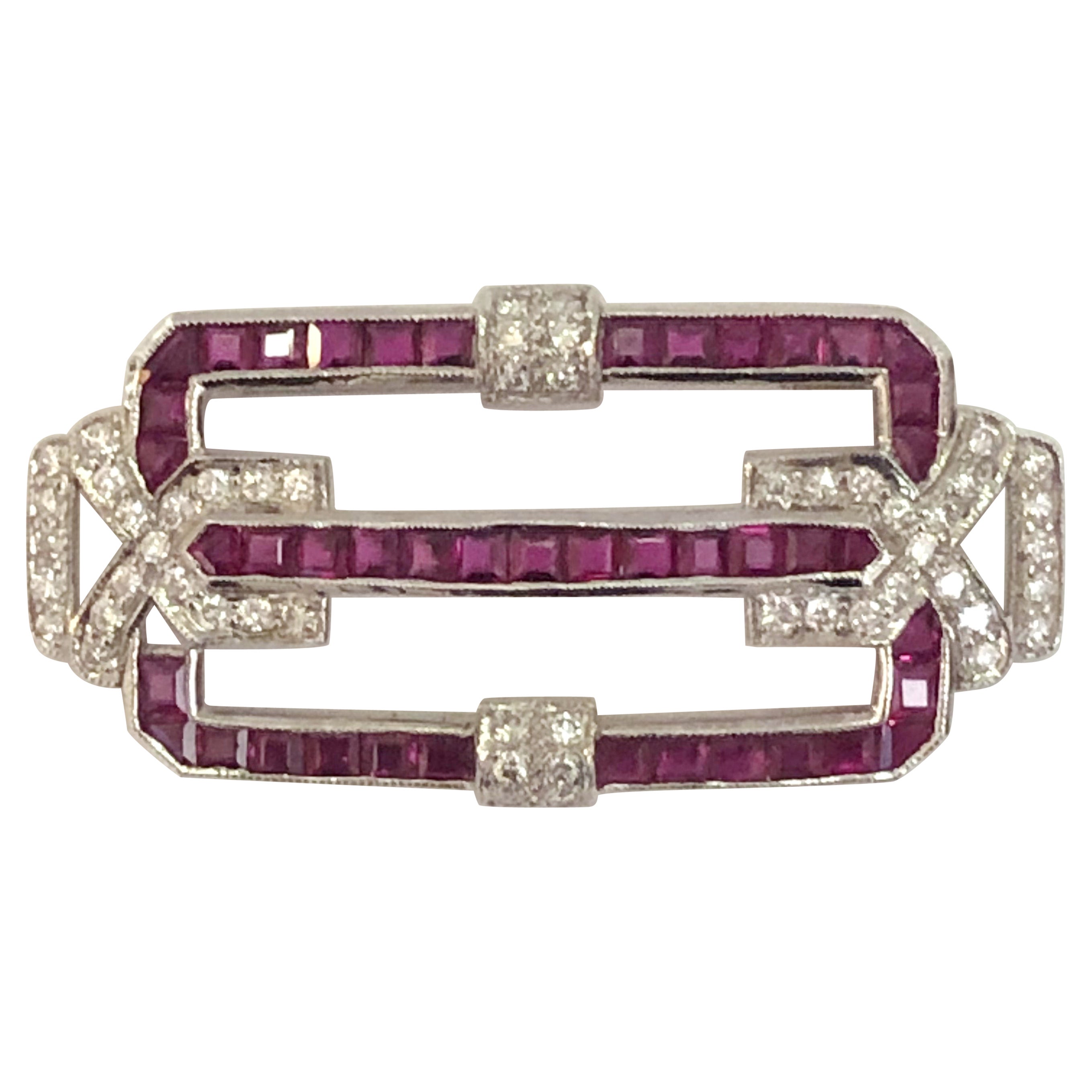 18 Karat White Gold Ruby and Diamond Brooch at 1stDibs