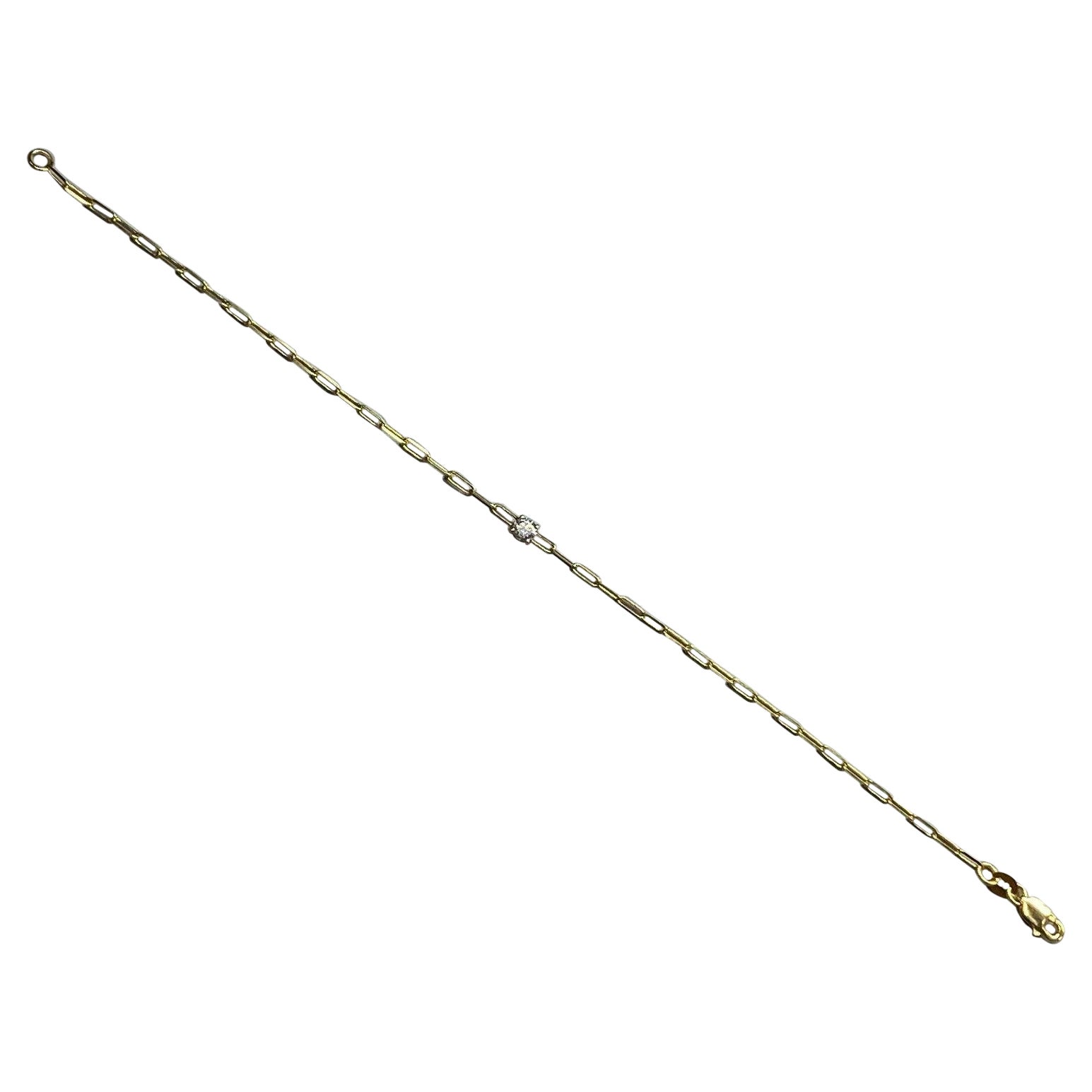 14K Yellow Gold 0.16CT Diamond PAPER CLIP Link Bracelet  For Sale