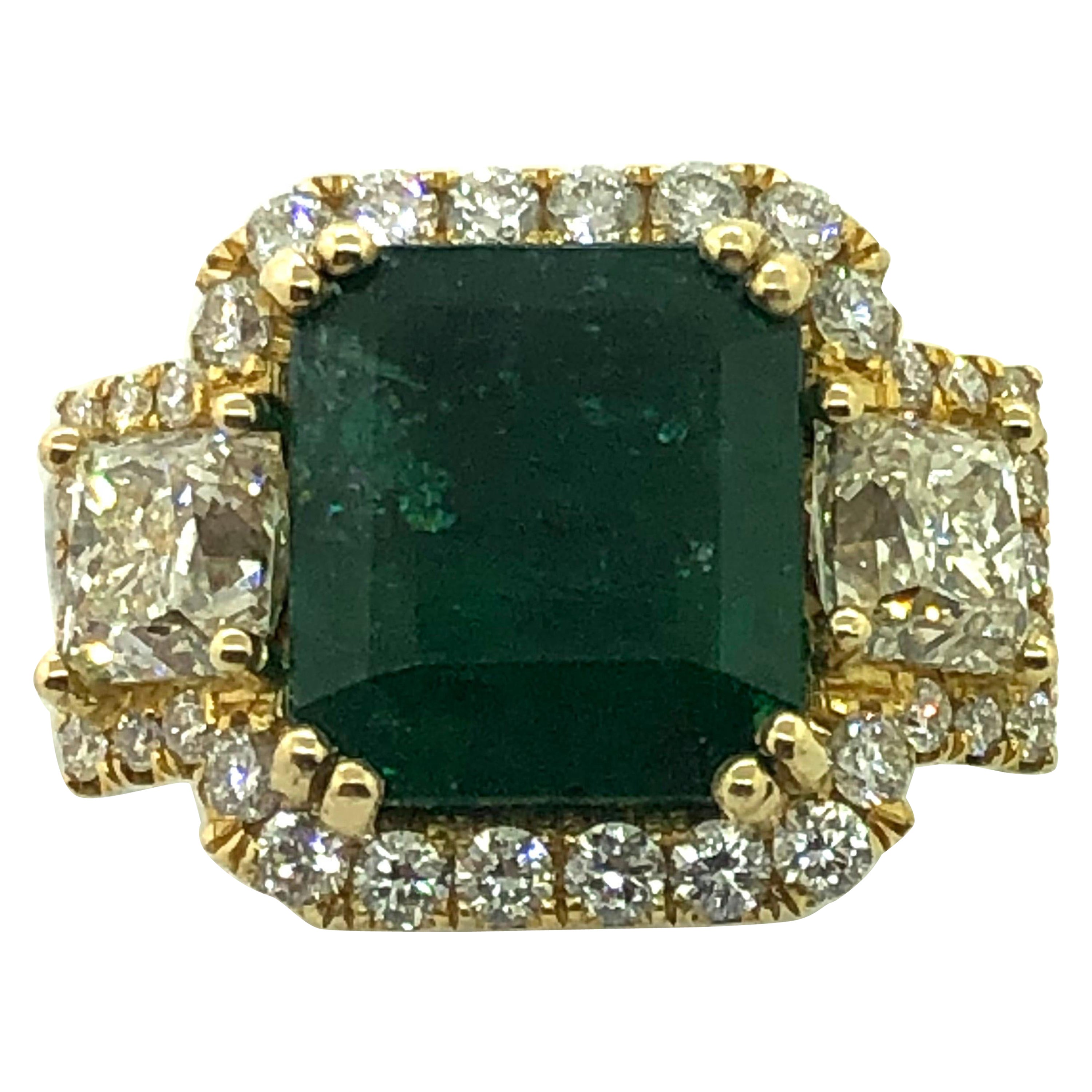 Sensational 4.50CT Colombian Emerald & Cubic Zirconia Vintage Ring 925 Silver 