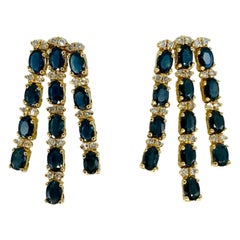 Boucles d'oreilles chandelier vintage en saphirs bleus et diamants de 22,10 carats