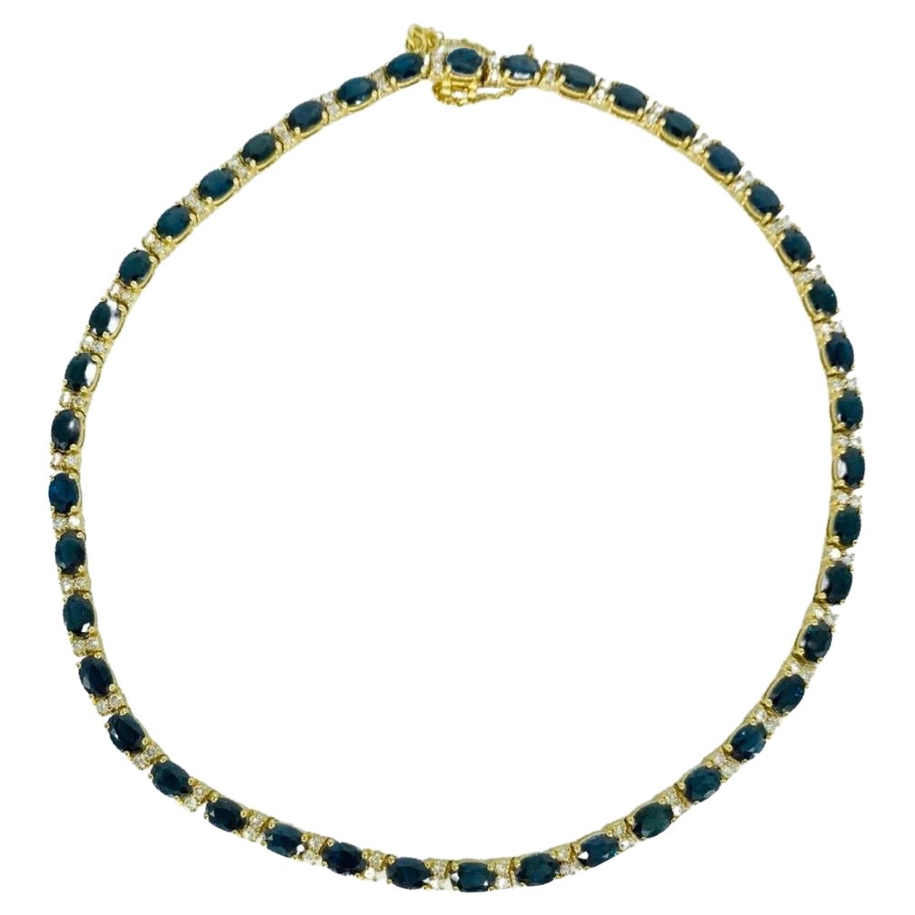 Vintage 34.85 Carat Total Weight Blue Sapphires and Diamonds Tennis Necklace 