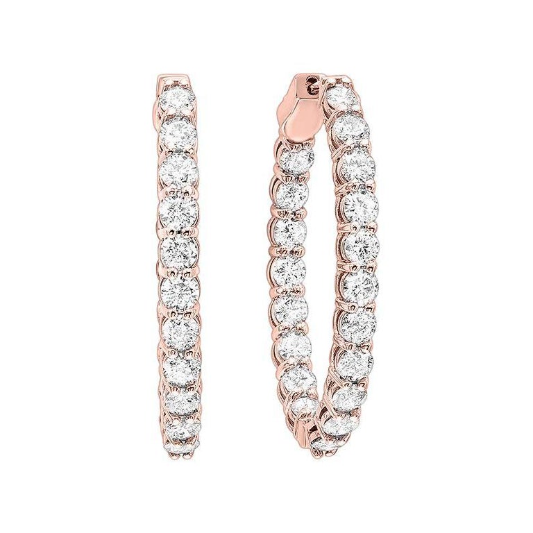 5.00 Carat Total Weight Diamond Inside-Outside Hoop Earrings in 14k Rose Gold For Sale