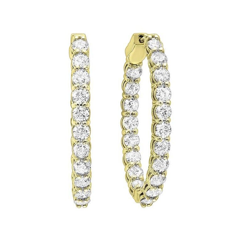 5.00 Carat Total Weight Diamond Inside-Outside Hoop Earrings in 14k Yellow Gold For Sale