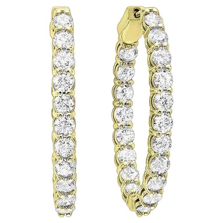 7.00 Carat Total Weight Diamond Inside-Outside Hoop Earrings in 14k Yellow Gold For Sale