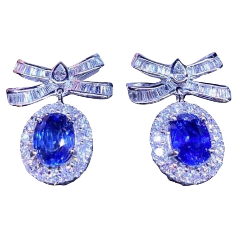 AIG Certified 4.67 Ct  Ceylon Sapphires  Diamonds 3.45 Ct 18K Gold Earrings  For Sale
