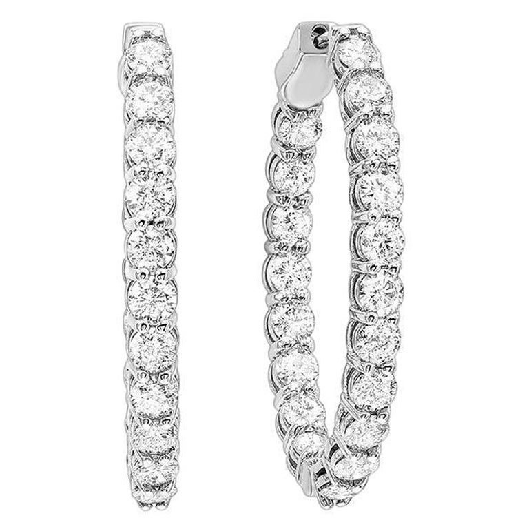 2 Carat Total Weight Diamond Inside-Outside Oval Hoops in 14 Karat White Gold			 For Sale