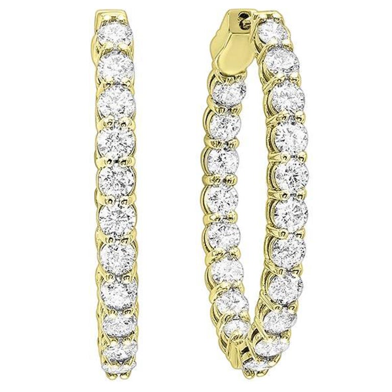 2 Carat Total Weight Diamond Inside-Outside Oval Hoops in 14 Karat Yellow Gold		 For Sale