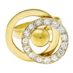 1960's Modernist 0.45 Carat Diamond 14 Karat Yellow Gold Fidget Spinner Ring
