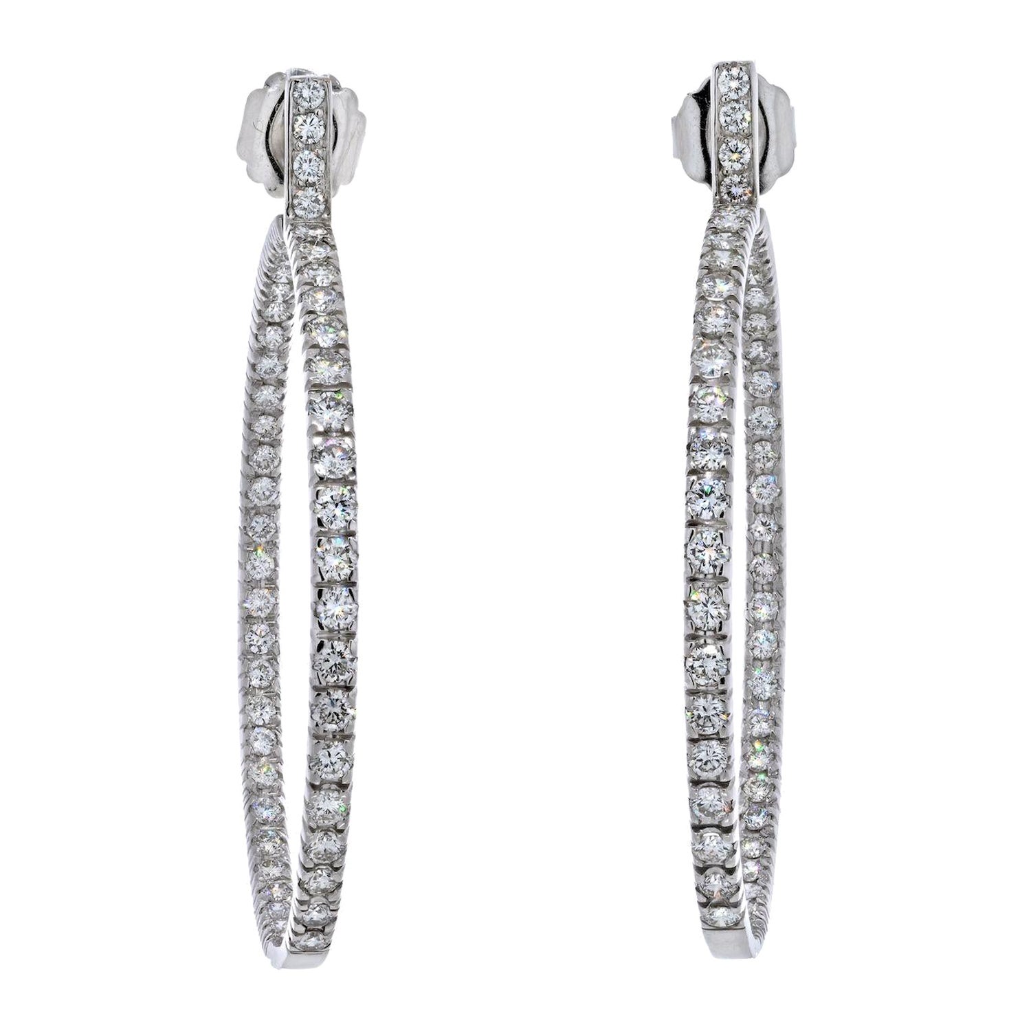 18K White Gold 9.25 Carats Hoop Diamond Earrings For Sale