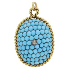 Pendentif médaillon de l'époque victorienne en turquoise et diamants