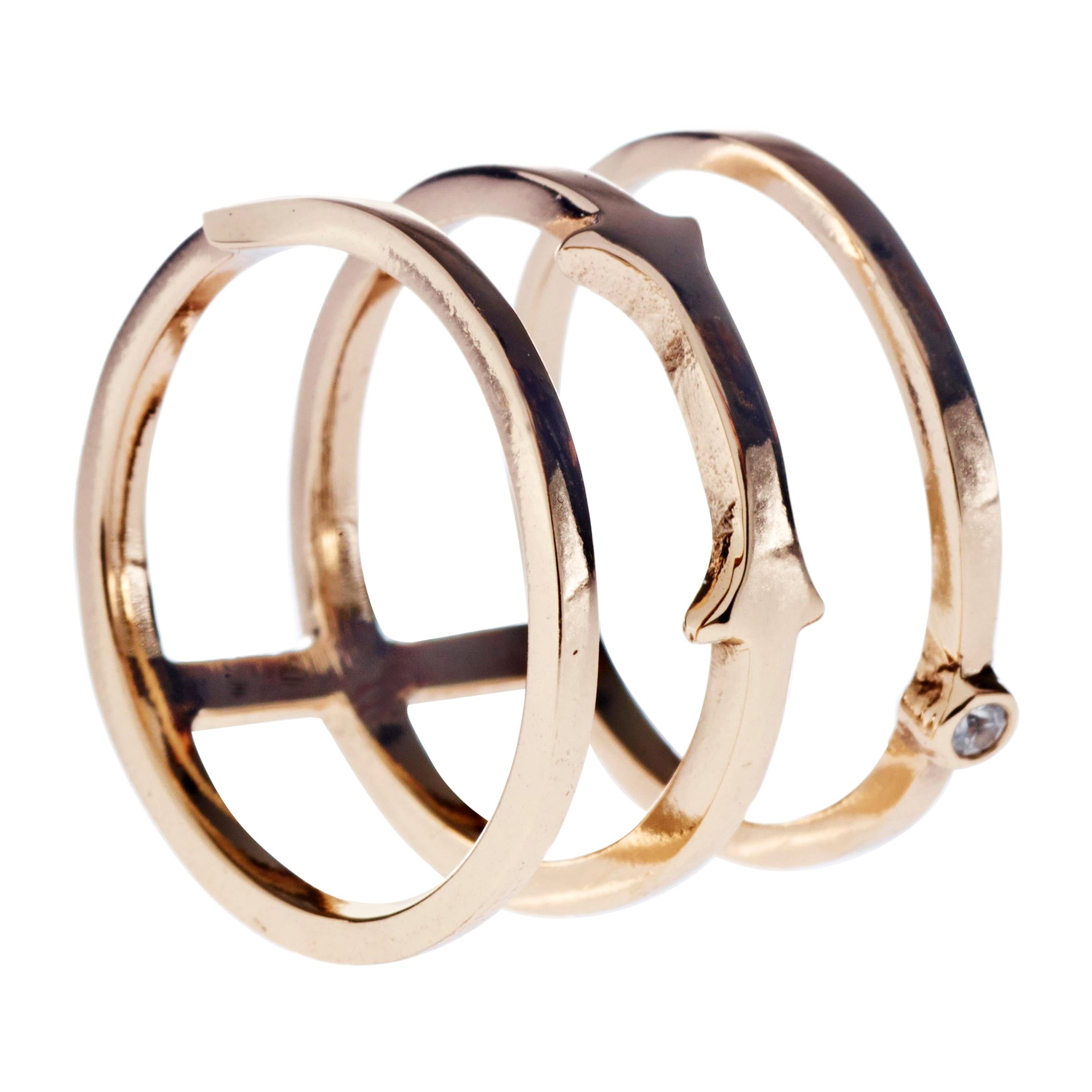 Anillo de oro con diamante blanco Anillo de cóctel con triple banda J Dauphin