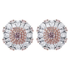 Nigaam 2.88 Ct. T.W GIA Certified Pink Purple Diamond Stud Earrings in 18K Gold