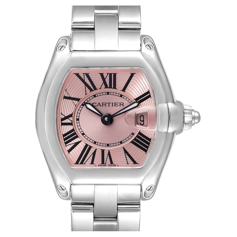Cartier Roadster Pink Dial Steel Ladies Watch W62017V3 For Sale