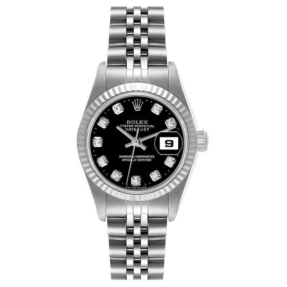 Rolex Datejust Steel White Gold Black Diamond Dial Ladies Watch 79174 For Sale