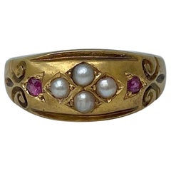 Victorian 15ct Yellow Gold Ruby and Pearl Ring