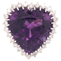 14K Heart Shape Royal Violet Amethyst Diamond Halo Ring White Gold