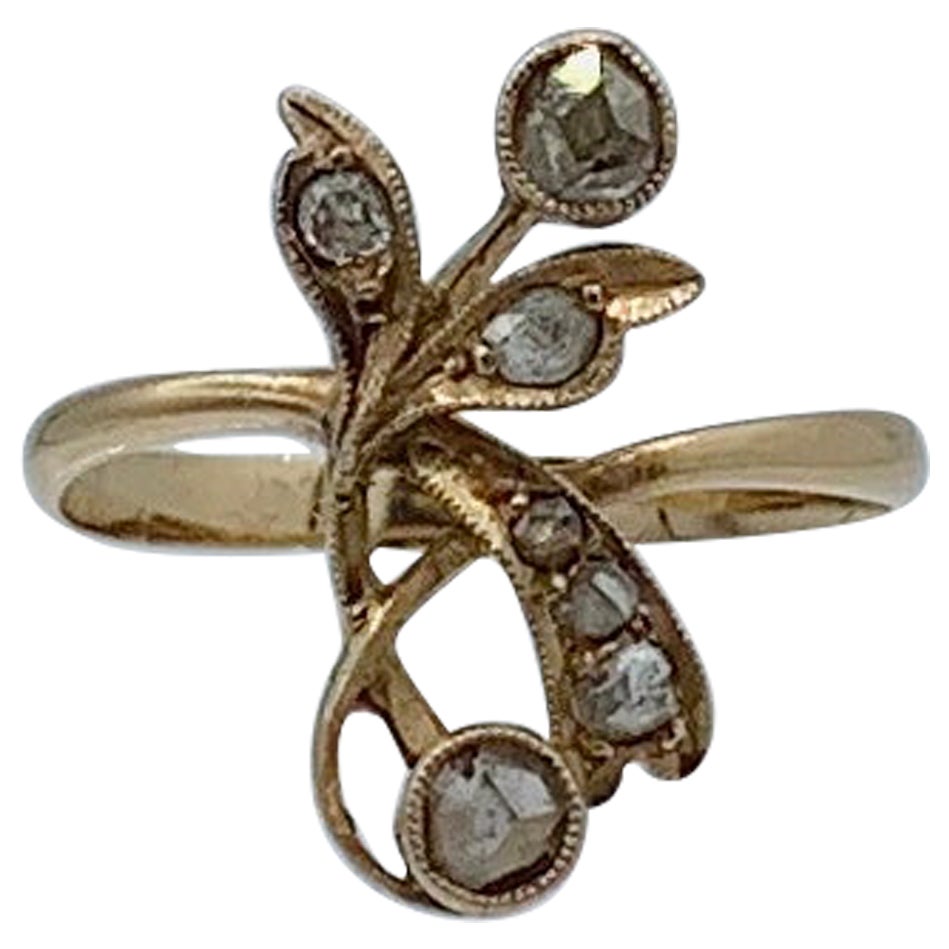 Art Nouveau Rose Cut Diamond Flower Ring 18 Karat Gold Engagement Wedding Ring