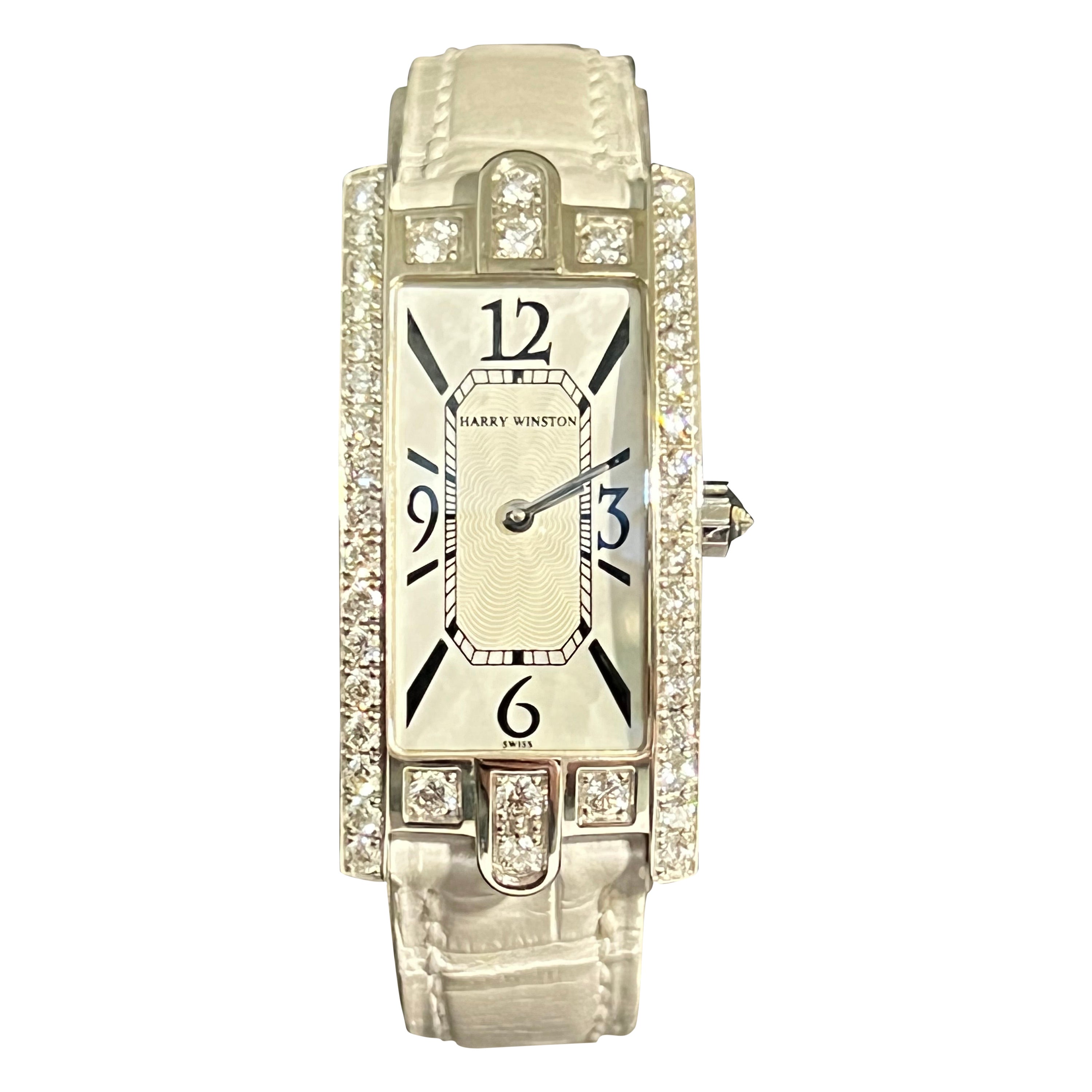 18K Harry Winston "Avenue" Mother of Pearl and 1.47 CTW Diamond Wristwatch For Sale