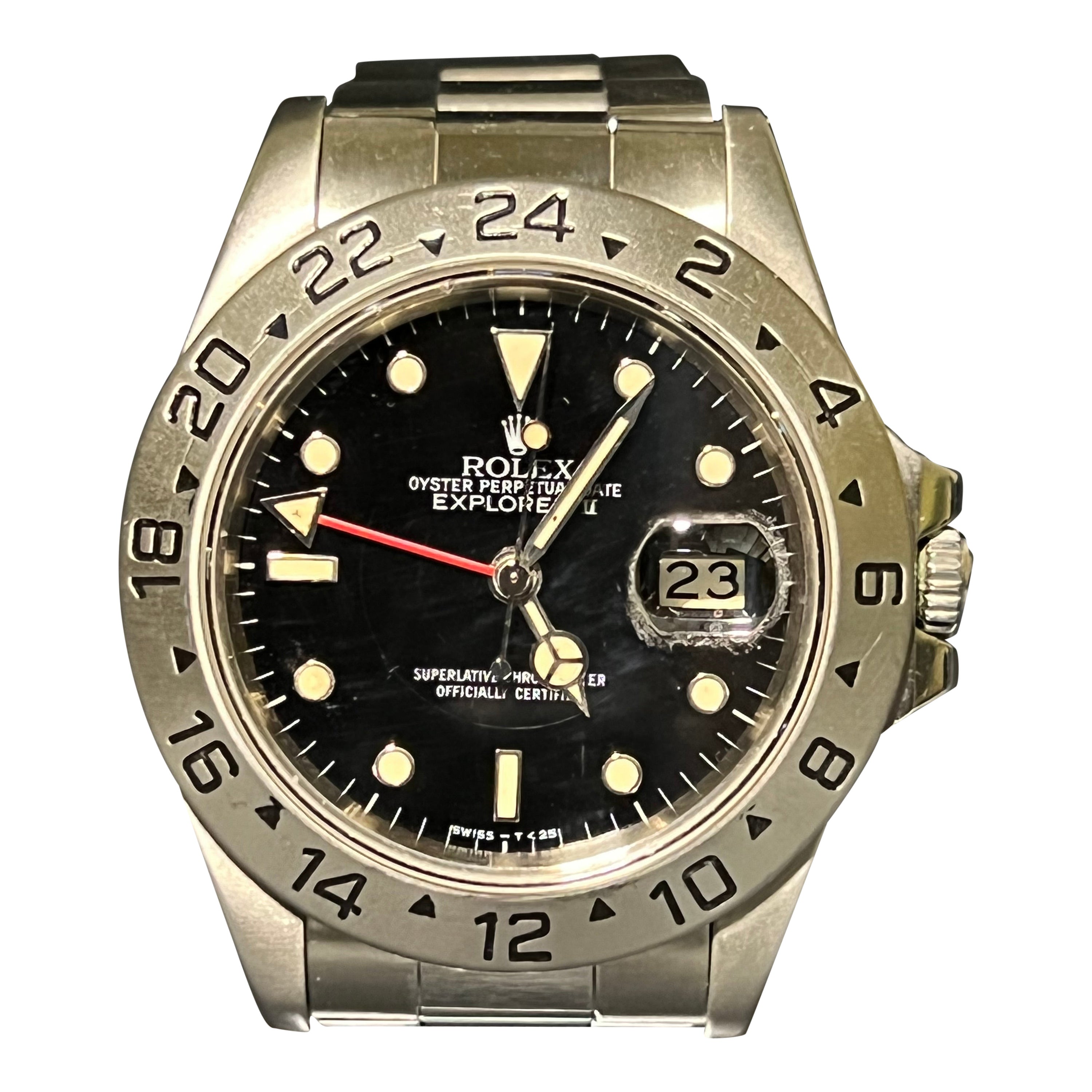 1984 Rolex Explorer II 16550 Black Dial Stainless Steel Wristwatch For Sale