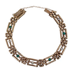 Antique Edwardian 9 Karat Gold Turquoise Pearl Gate Bracelet