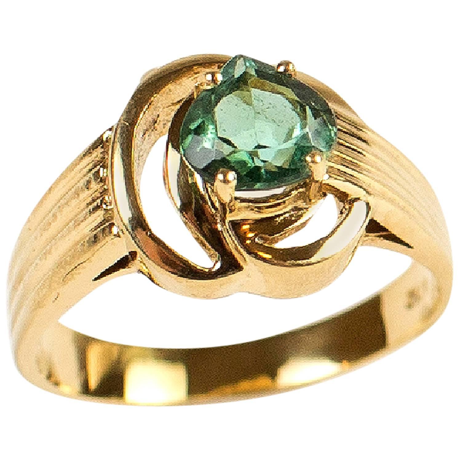 Pear Shape Green Tourmaline Set in Handmade 18kt Gold Ring