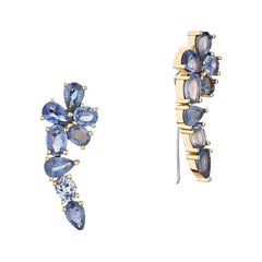 Ecksand 14k Yellow Gold Blue Sapphire Cluster Crawler Earrings