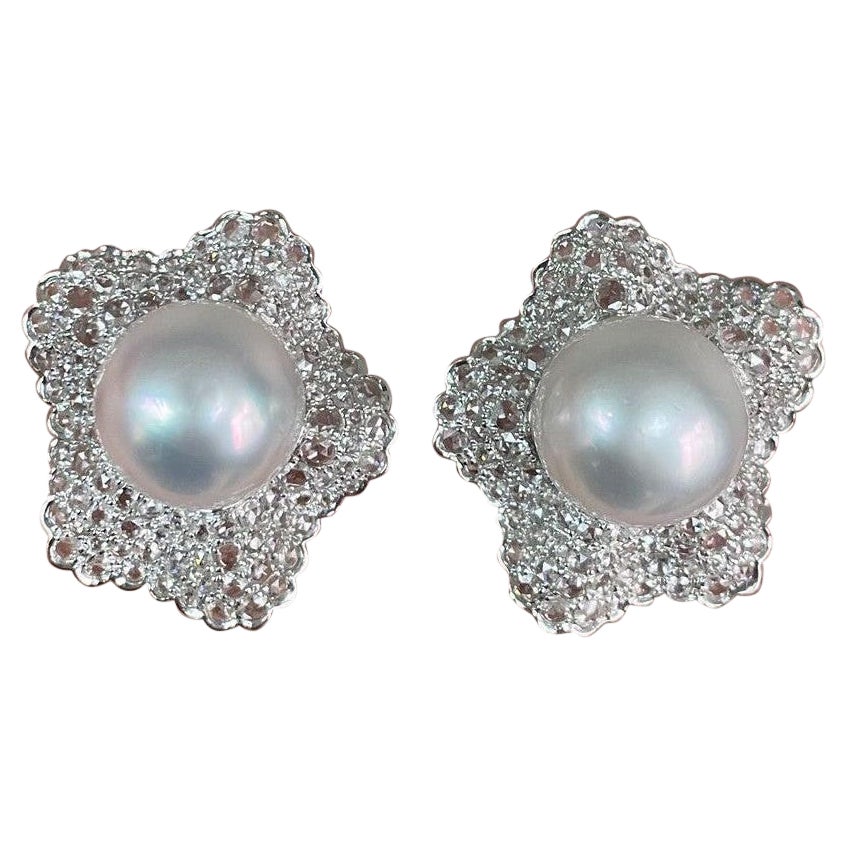 NWT $25, 500 Rare 18KT South Sea Large Pearl Rose Cut Diamond Earrings For Sale