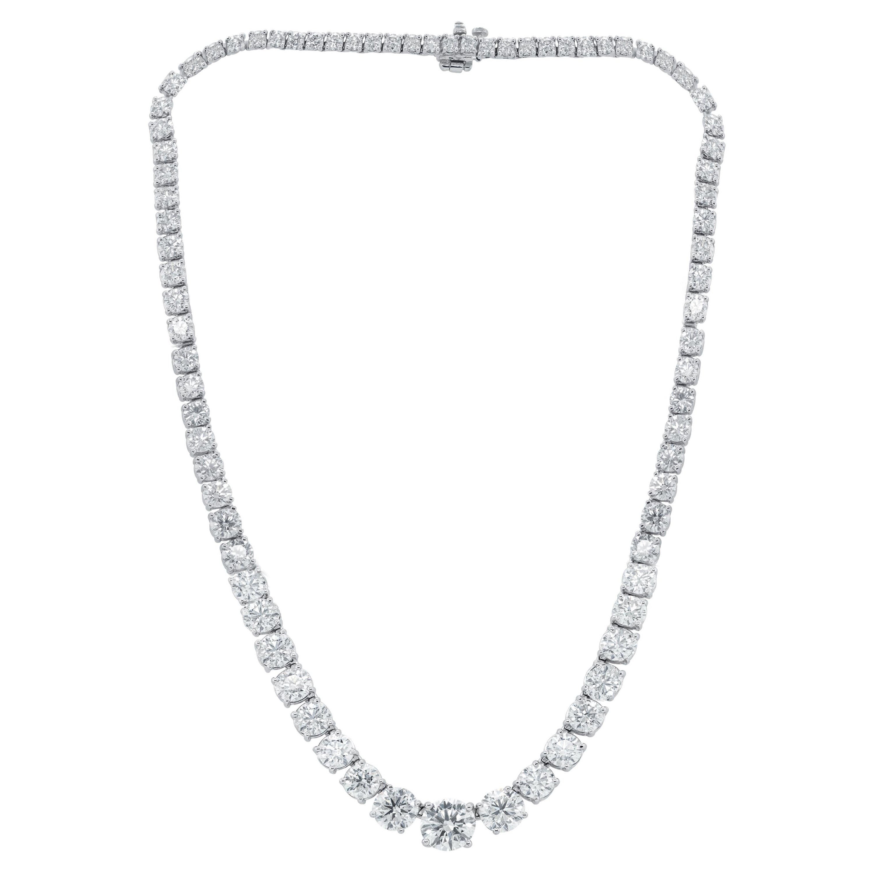 Diana M. 24.35 Carat Graduated Diamond Tennis Necklace For Sale
