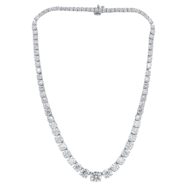 White Gold Graduated 24.35 Carat Diamond Tennis Necklace For Sale