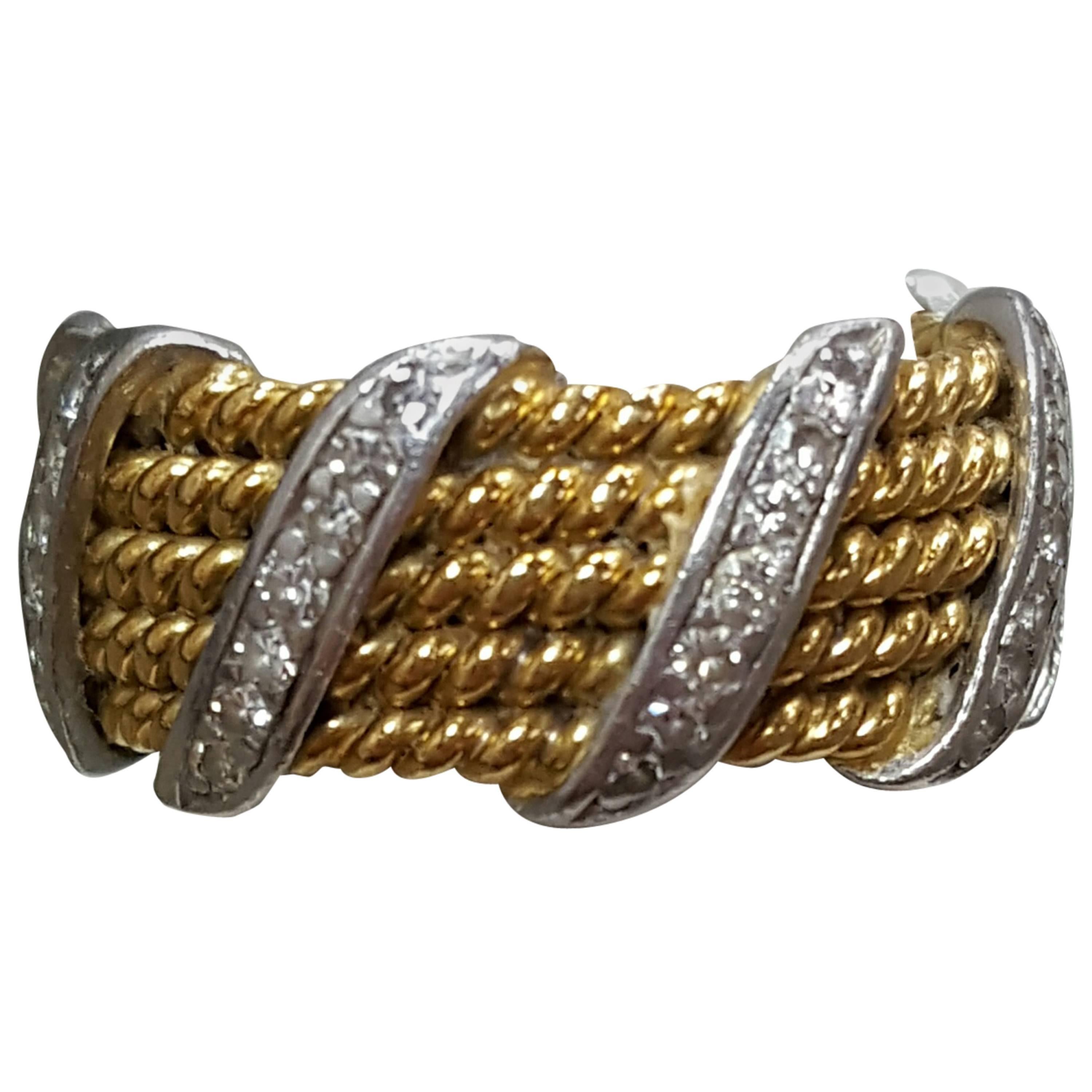 Tiffany & Co. Jean Schlumberger Diamond Gold Platinum Twist Rope Band Ring